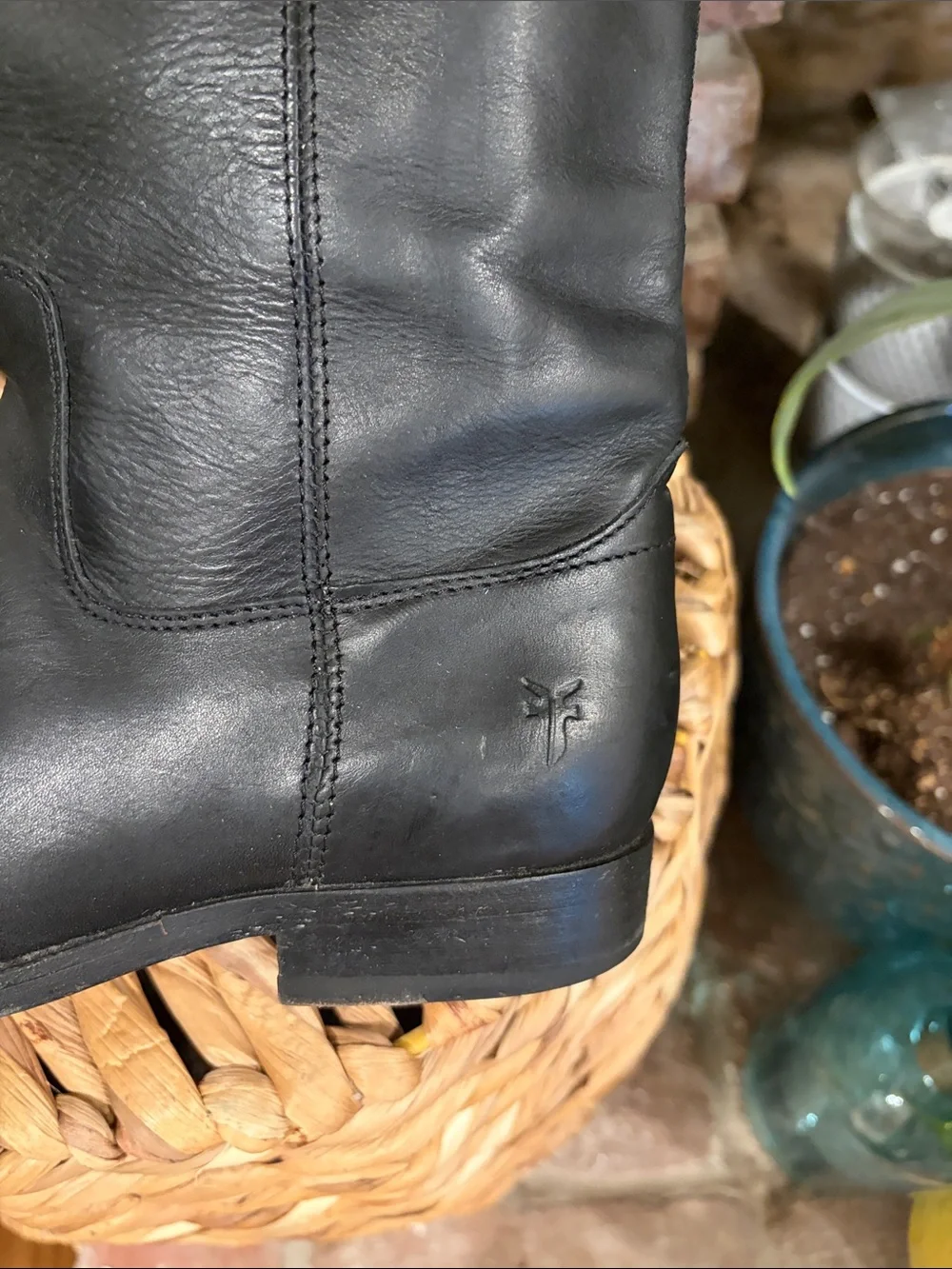 Frye Black Leather Knee-High Riding Boots with Button Accent
